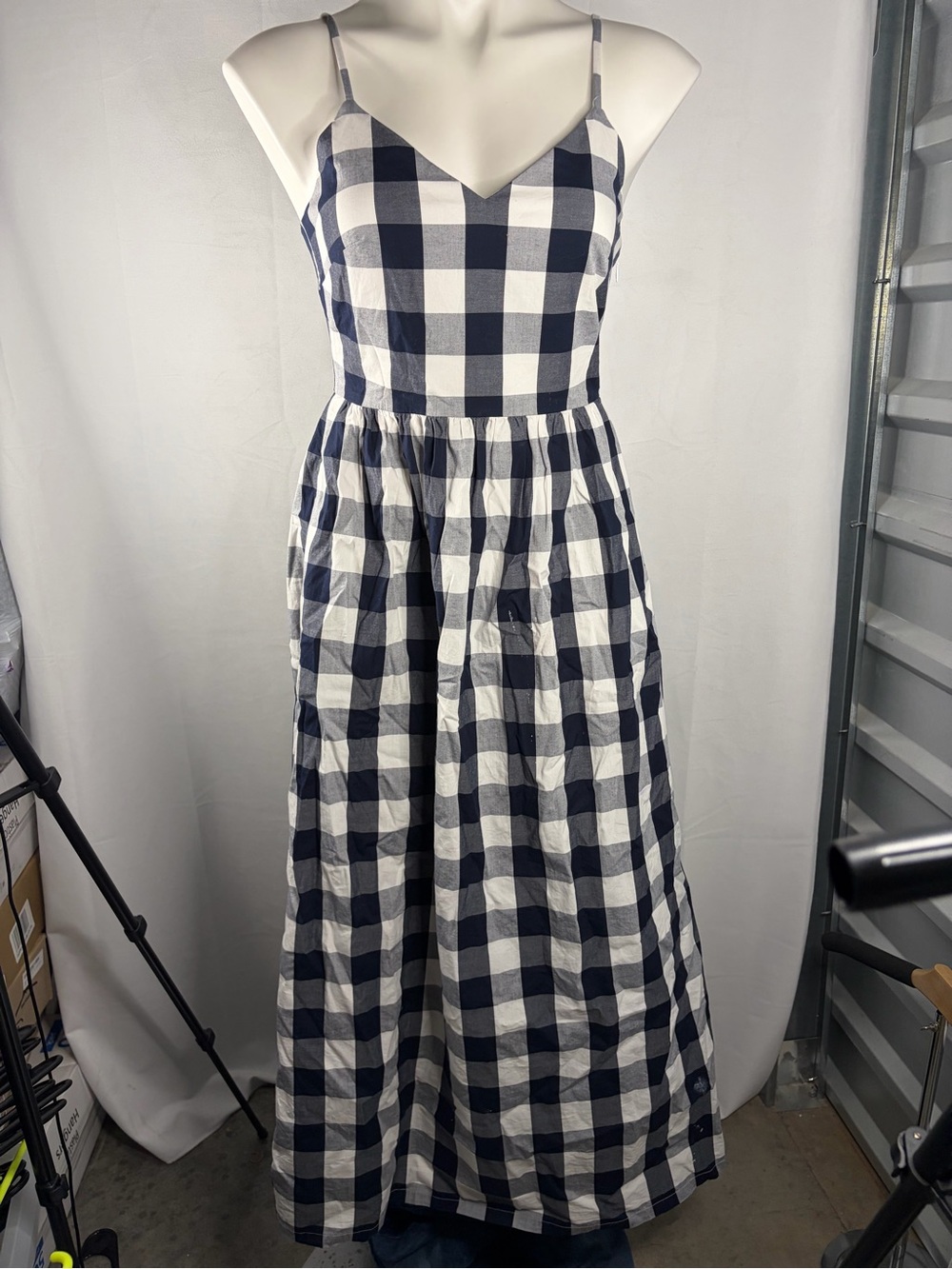 J. Crew Navy and White Gingham Maxi Dress - Spaghetti Straps